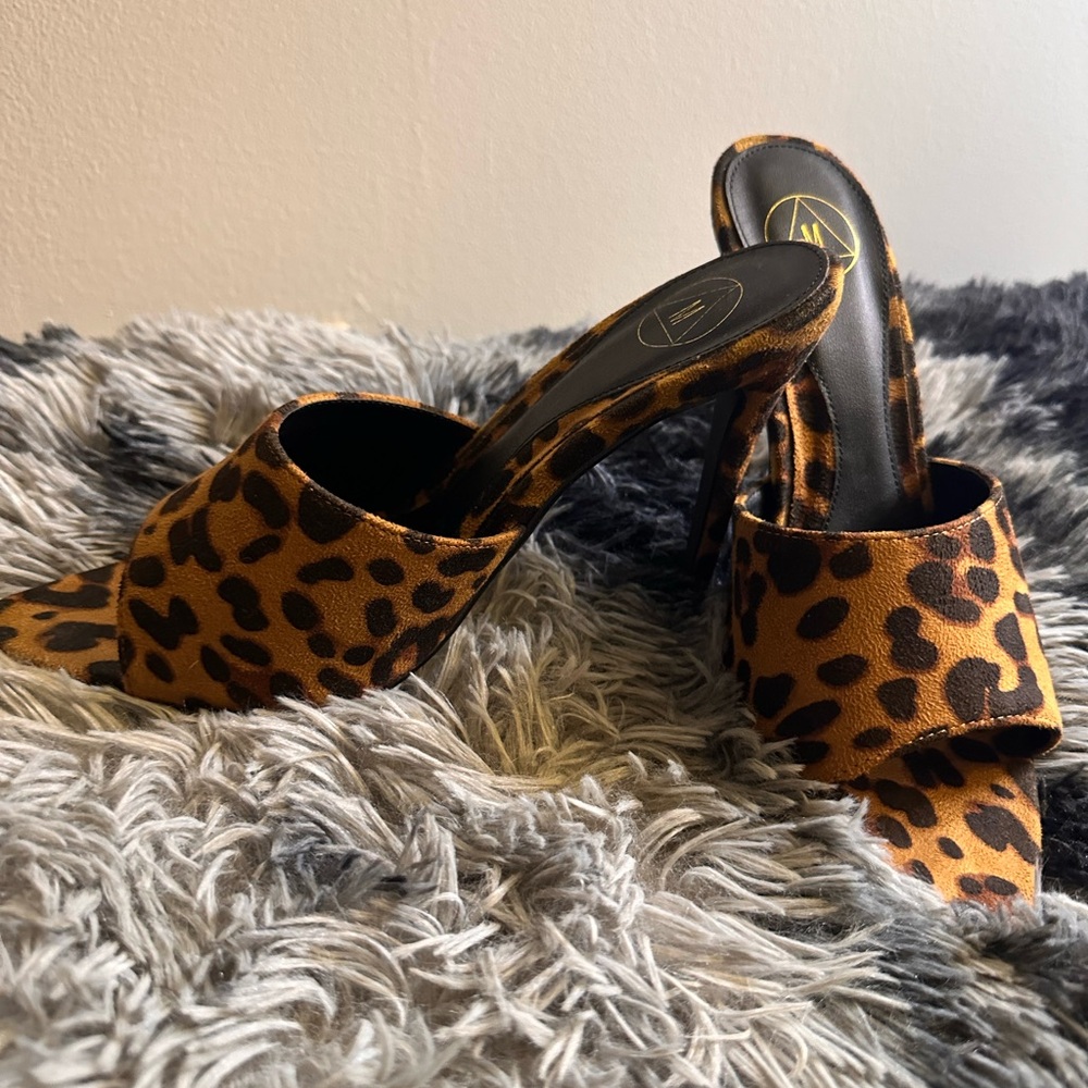 Women Leopard Print Peep Toe Mule